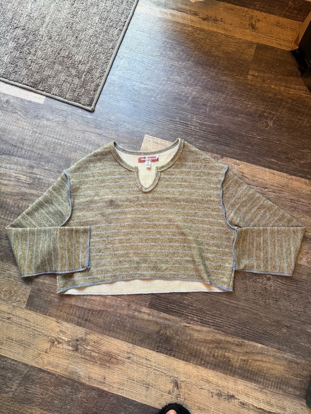 Urban Outfitters Olive Green Striped Cropped Long-Sleeve Top